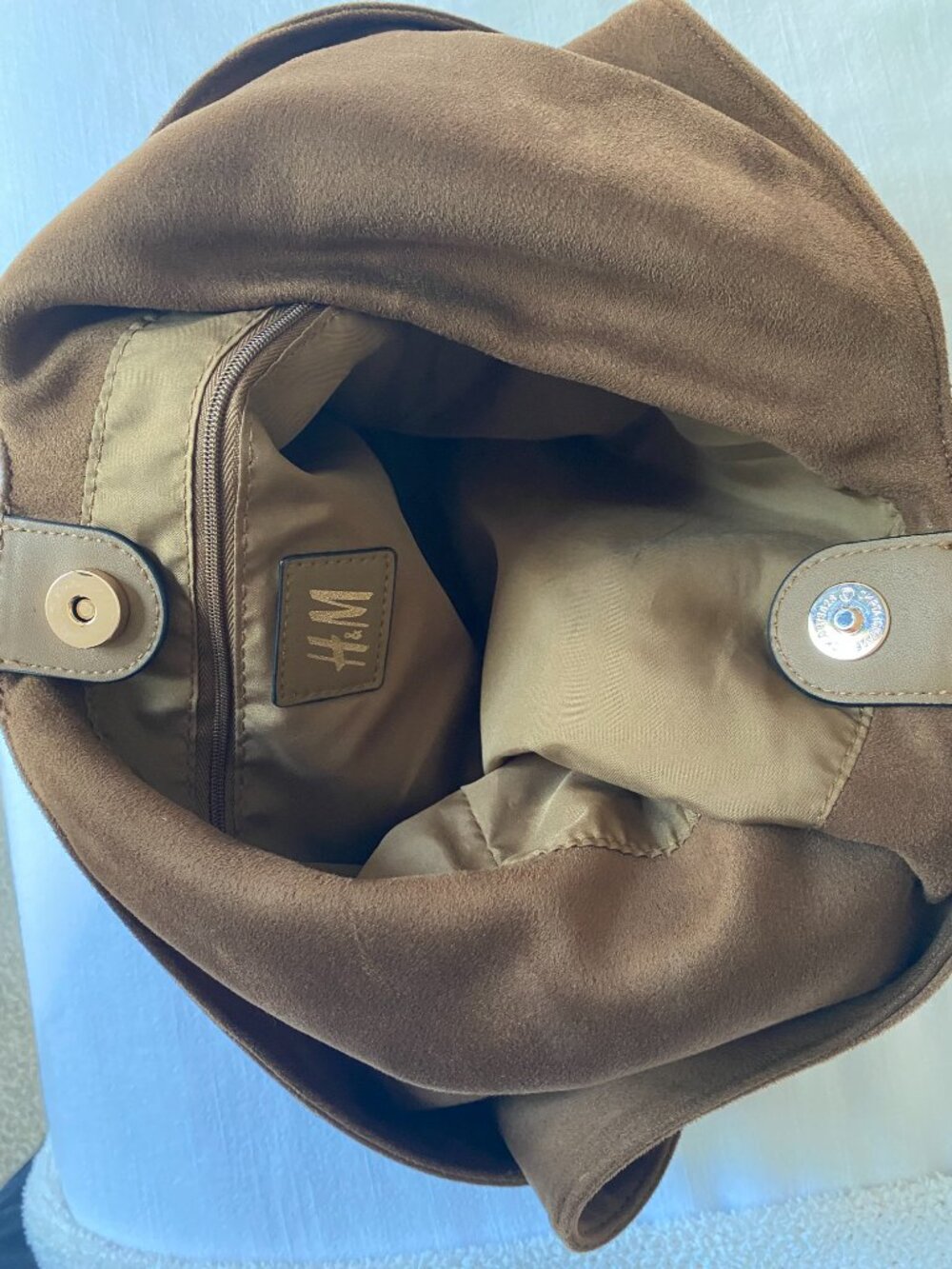 H&M Brown Faux Suede Slouchy Hobo Shoulder Bag Boho Minimalist Large - Picture 6 of 8